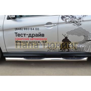 Пороги труба с накладками d76 вариант 1 РусСталь для Mitsubishi ASX 2013-2016