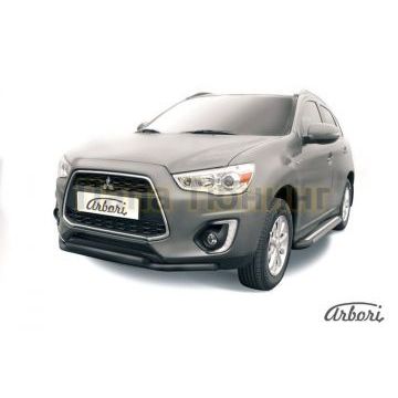 Защита передняя чёрная сталь двойная 57-42 мм Slitkoff для Mitsubishi ASX 2013-2016