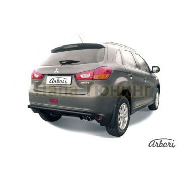 Защита заднего бампера чёрная сталь 57 мм Slitkoff для Mitsubishi ASX 2013-2016