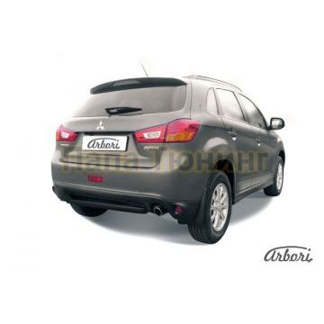 Защита заднего бампера чёрная сталь короткая 57 мм Slitkoff для Mitsubishi ASX 2013-2016