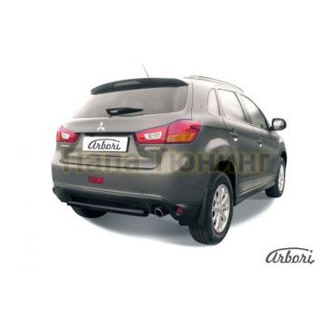 Защита заднего бампера чёрная сталь короткая 76 мм Slitkoff для Mitsubishi ASX 2013-2016