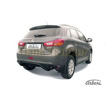 Защита заднего бампера чёрная сталь скоба 57 мм Slitkoff для Mitsubishi ASX 2013-2016