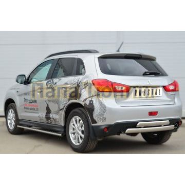 Защита заднего бампера овальная двойная 75х42 мм РусСталь для Mitsubishi ASX 2013-2016