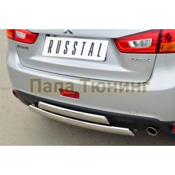 Защита заднего бампера овальная двойная 75х42 мм РусСталь для Mitsubishi ASX 2013-2016