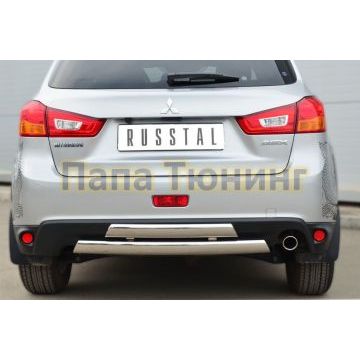 Защита заднего бампера овальная двойная 75х42 мм РусСталь для Mitsubishi ASX 2013-2016