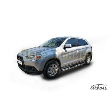 Пороги труба с накладками 76 мм Slitkoff для Mitsubishi ASX 2010-2013 Пороги труба с накладками 76 мм Slitkoff для Mitsubishi ASX 2010-2013