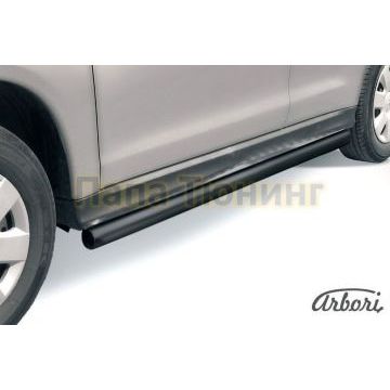 Защита штатных порогов чёрная сталь труба 76 мм Slitkoff для Mitsubishi ASX 2010-2013 Защита штатных порогов чёрная сталь труба 76 мм Slitkoff для Mitsubishi ASX 2010-2013