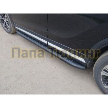 Пороги алюминиевые с накладкой ТСС чёрные для Mitsubishi Eclipse Cross 2018-