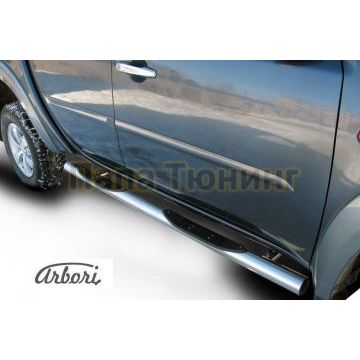 Пороги труба с накладками 76 мм Slitkoff для Mitsubishi L200 2006-2015 Пороги труба с накладками 76 мм Slitkoff для Mitsubishi L200 2006-2015