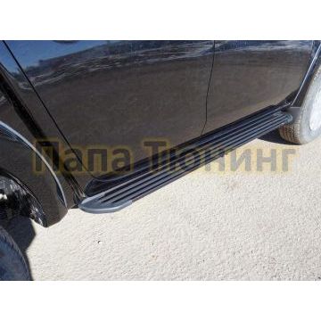 Пороги алюминиевые Slim Line Black ТСС для Mitsubishi L200 2015-2019