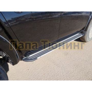 Пороги алюминиевые Slim Line Silver ТСС для Mitsubishi L200 2015-2019