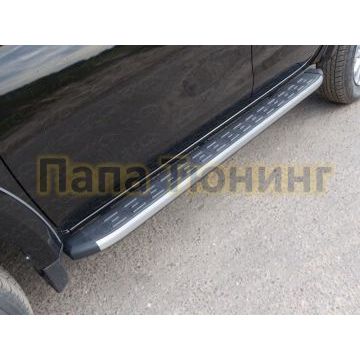 Пороги алюминиевые ТСС с накладкой для Mitsubishi L200 2015-2019 Пороги алюминиевые ТСС с накладкой для Mitsubishi L200 2015-2019