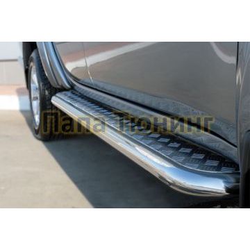 Пороги с площадкой алюминиевый лист d57 РусСталь для Mitsubishi L200 2014-2015