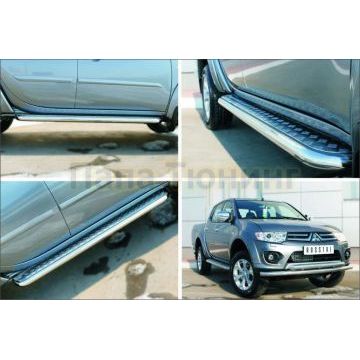 Пороги с площадкой алюминиевый лист d57 вариант 2 РусСталь для Mitsubishi L200 2014-2015