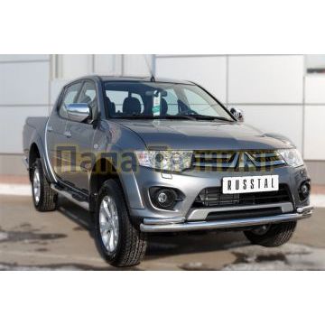 Пороги труба с накладками d76 вариант 2 РусСталь для Mitsubishi L200 2014-2015
