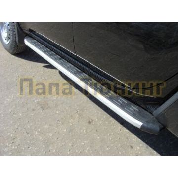Пороги алюминиевые ТСС с накладкой для Mitsubishi L200 2014-2015