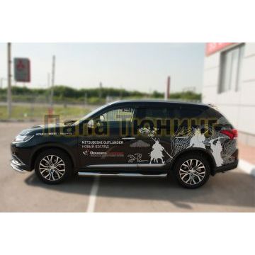 Пороги труба с накладками d76 вариант 1 РусСталь для Mitsubishi Outlander 2015-2018