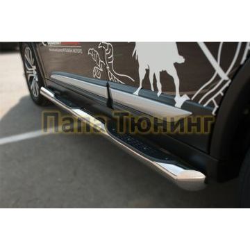 Пороги труба с накладками d76 вариант 1 РусСталь для Mitsubishi Outlander 2015-2018
