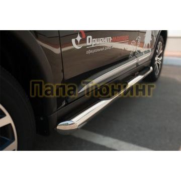 Пороги труба с накладками d76 вариант 1 РусСталь для Mitsubishi Outlander 2015-2018