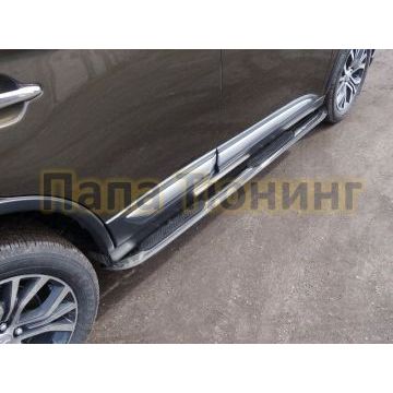 Пороги овальные гнутые с накладкой 75х42 мм для Mitsubishi Outlander 2018- Пороги овальные гнутые с накладкой 75х42 мм для Mitsubishi Outlander 2018-