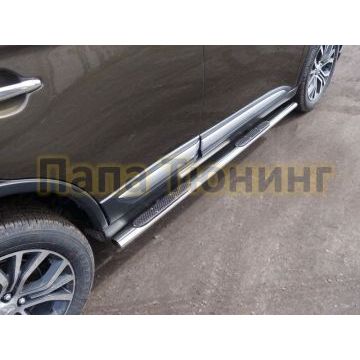 Пороги овальные с накладкой 75х42 мм для Mitsubishi Outlander 2019-2019 Пороги овальные с накладкой 75х42 мм для Mitsubishi Outlander 2019-2019