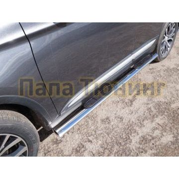 Пороги овальные с накладкой 120х60 мм для Mitsubishi Outlander 2018- Пороги овальные с накладкой 120х60 мм для Mitsubishi Outlander 2018-