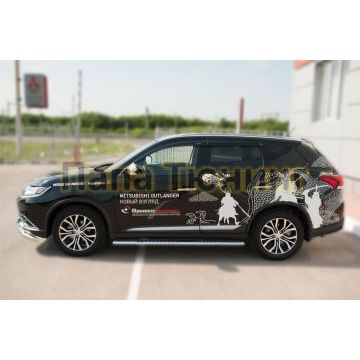 Пороги труба овальная с проступью 120х60 мм РусСталь для Mitsubishi Outlander 2015-2018