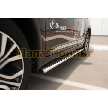 Пороги труба овальная с проступью 75х42 мм РусСталь для Mitsubishi Outlander 2015-2018