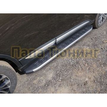 Пороги алюминиевые ТСС с накладкой серебристые для Mitsubishi Outlander 2018- Пороги алюминиевые ТСС с накладкой серебристые для Mitsubishi Outlander 2018-