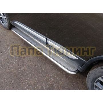 Пороги с площадкой нержавеющий лист 42 мм ТСС для Mitsubishi Outlander 2015-2018