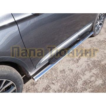 Пороги труба овальная с накладками 120х60 мм ТСС для Mitsubishi Outlander 2015-2018