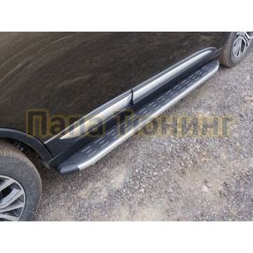 Пороги алюминиевые ТСС с накладкой серые для Mitsubishi Outlander 2015-2018