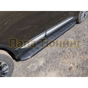 Пороги алюминиевые ТСС с накладкой чёрные для Mitsubishi Outlander 2015-2018