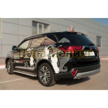 Защита заднего бампера овальная 75х42 мм РусСталь для Mitsubishi Outlander 2015-2018