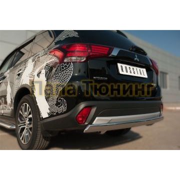 Защита заднего бампера овальная 75х42 мм РусСталь для Mitsubishi Outlander 2015-2018