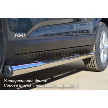 Пороги труба d76 с накладками вариант 2 РусСталь для Mitsubishi Pajero Sport 2008-2013