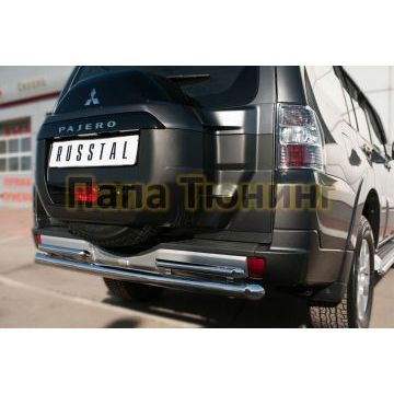 Защита заднего бампера двойная d57-d42 РусСталь для Mitsubishi Pajero IV 2014-
