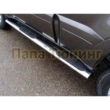 Пороги труба овальная с накладками 120х60 мм ТСС для Mitsubishi Pajero 4 2011-2014