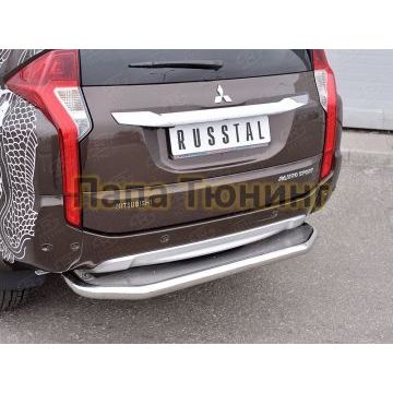 Защита задняя со ступенькой нержавеющий лист 63 мм РусСталь для Mitsubishi Pajero Sport 2016-2021