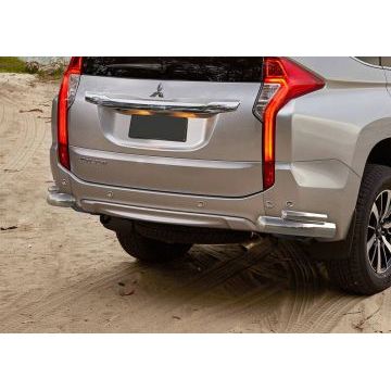 Защита задняя двойные уголки 76-42 мм Rival для Mitsubishi Pajero Sport 2016-2021