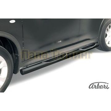 Пороги чёрная сталь труба с накладками 76 мм на 4х4 Slitkoff для Nissan Juke 2010-