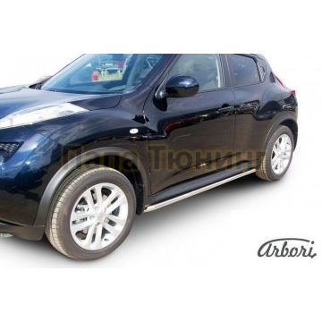 Защита штатных порогов с загибами 42 мм на 4х2 Slitkoff для Nissan Juke 2010- Защита штатных порогов с загибами 42 мм на 4х2 Slitkoff для Nissan Juke 2010-