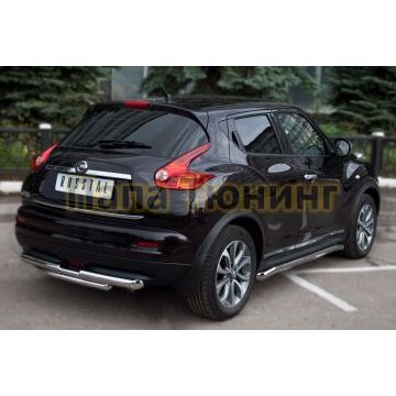 Защита заднего бампера двойная d57-d42 РусСталь для Nissan Juke 2010-