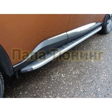 Пороги алюминиевые ТСС с накладкой серебристые для Nissan Murano 2016-
