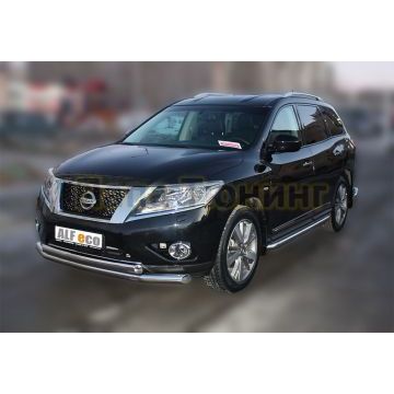 Пороги с площадкой алюминиевый лист 60 мм ALFeco для Nissan Pathfinder 2014-2016