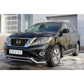 Пороги труба с накладками d76 вариант 2 РусСталь для Nissan Pathfinder 2014-