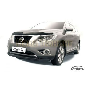 Защита передняя чёрная сталь двойная 57-57 мм Slitkoff для Nissan Pathfinder 2014-