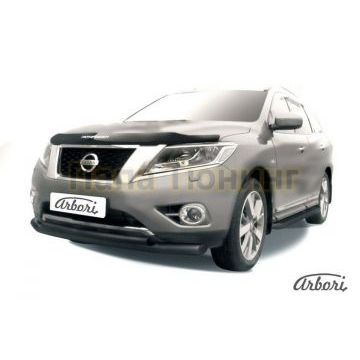 Защита передняя чёрная сталь двойная 76-57 мм Slitkoff для Nissan Pathfinder 2014-