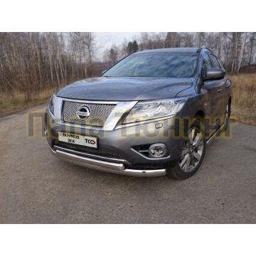 Защита передняя овальная двойная 75-75 мм ТСС для Nissan Pathfinder 2014-