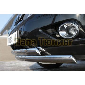 Защита передняя овальная двойная 75х42 мм РусСталь для Nissan Pathfinder 2014-
